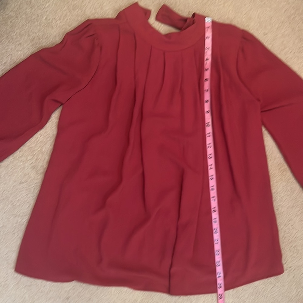 Anthropologie Ces Femme Maroon Mock Neck Pleated Blouse. Sz S - Picture 6 of 11